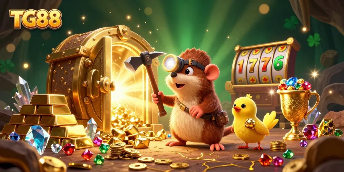 Experience thrilling adventures with TG88 while mining for treasures in this vibrant 3D illustration.