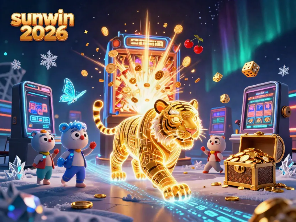 Experience the vibrant thrills of sunwin 2026 with a neon tiger in a dynamic casino scene.