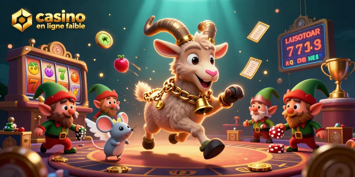 Un casino en ligne fiable avec un Krampus jouant au casino, entouré de personnages cartoonesques.