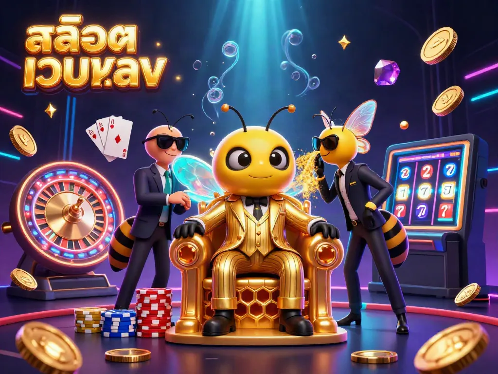 Experience slot action with สล็อตเว็บตรง in a vibrant casino scene featuring a charming bumblebee mob boss.