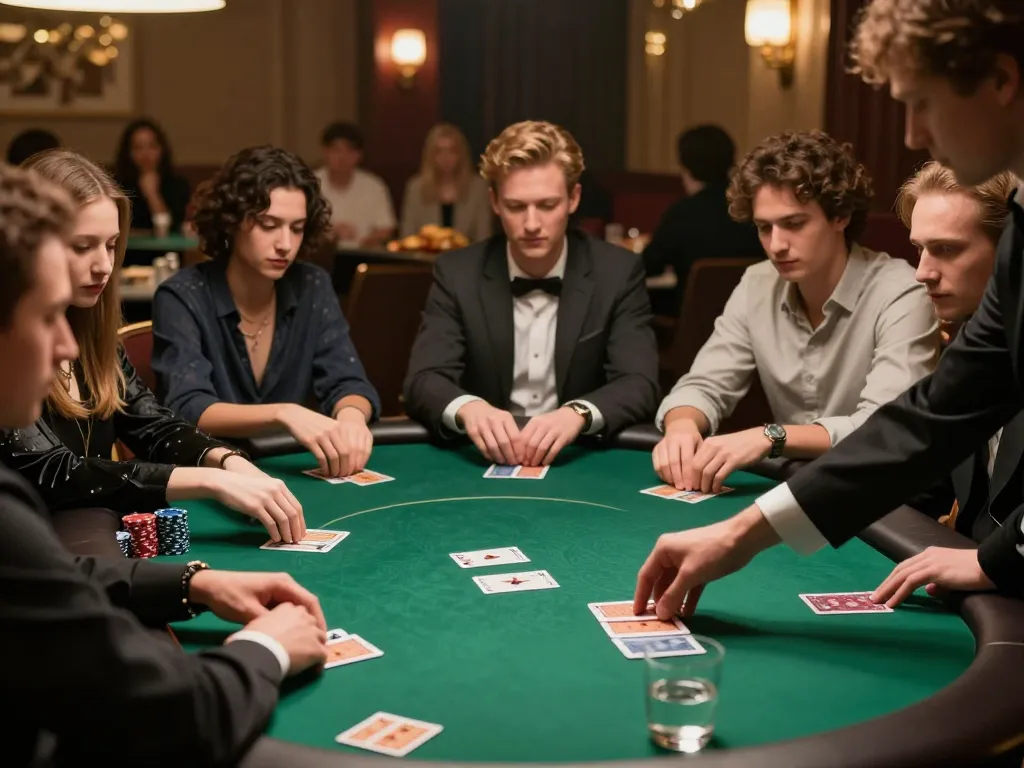 Experience strategic poker gameplay with players focusing intensely on their cards at https://s8inc.com/