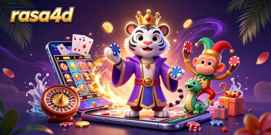Rasa4d menghadirkan gambar kartun 3D dengan harimau putih elegan dan berbagai elemen judi.