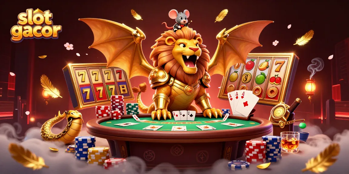 Experience the excitement of slot gacor in a vibrant 3D casino scene featuring a chimera and mouse jockey.