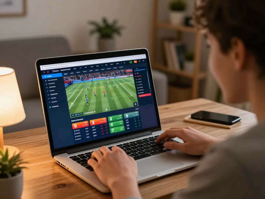 Engaging online betting scene showcasing 789win with a user placing sports bets on laptop
