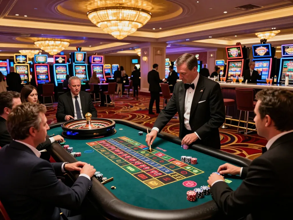 Players excitedly engage at a roulette table in a luxurious cm88 casino, showcasing vibrant gameplay and strategic bets.