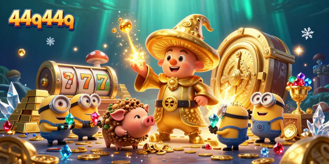 Experience magical treasure hunting with 44q44q's golden wizard and enchanted themes in a vivid casino illustration