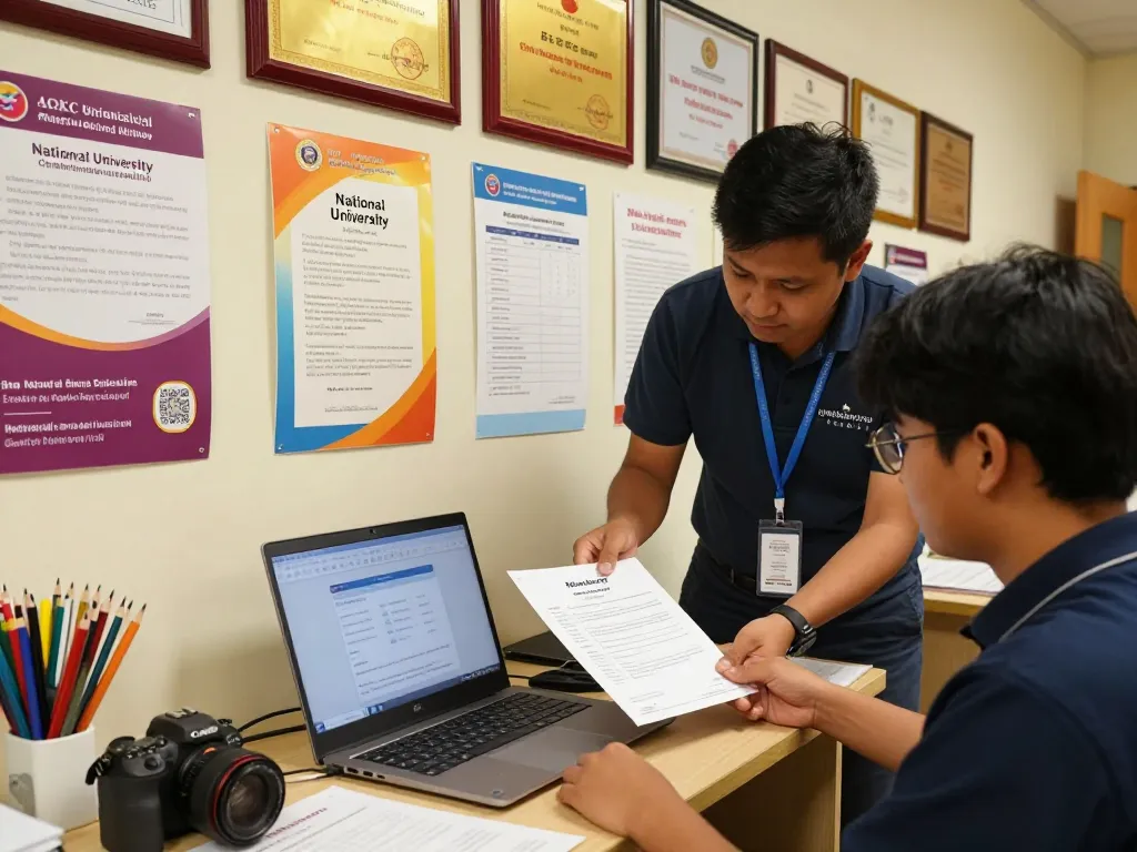 National University (NU) Certificate & Document Processing Guidelines assistance in an educational office environment