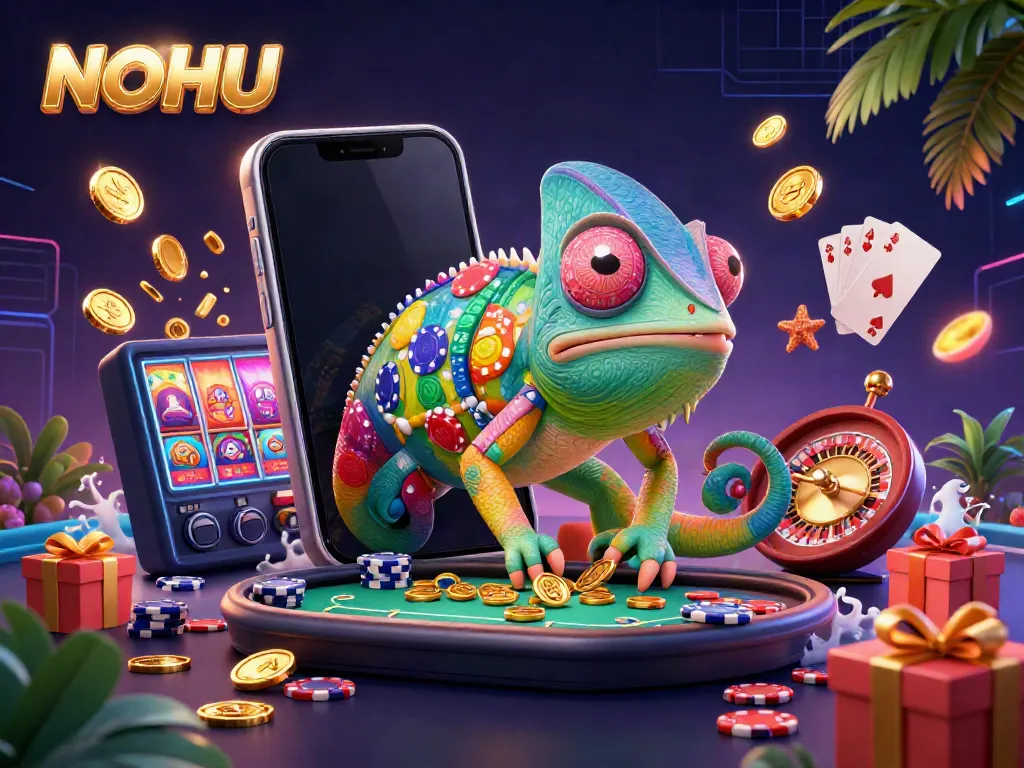 Engage with thrilling NOHU casino gameplay featuring a vibrant chameleon and dynamic elements.
