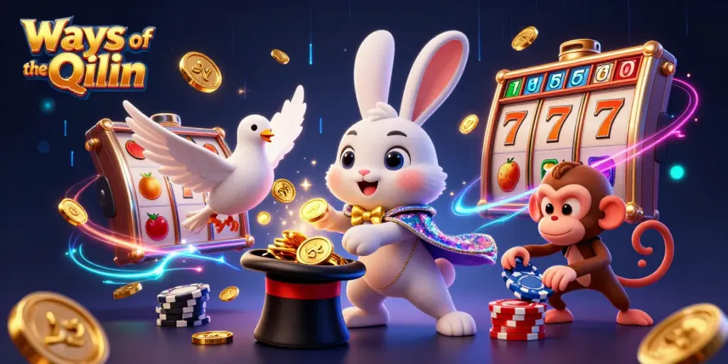 Ways of the Qilin showcases a 3D magician rabbit pulling coins in this energetic casino illustration.