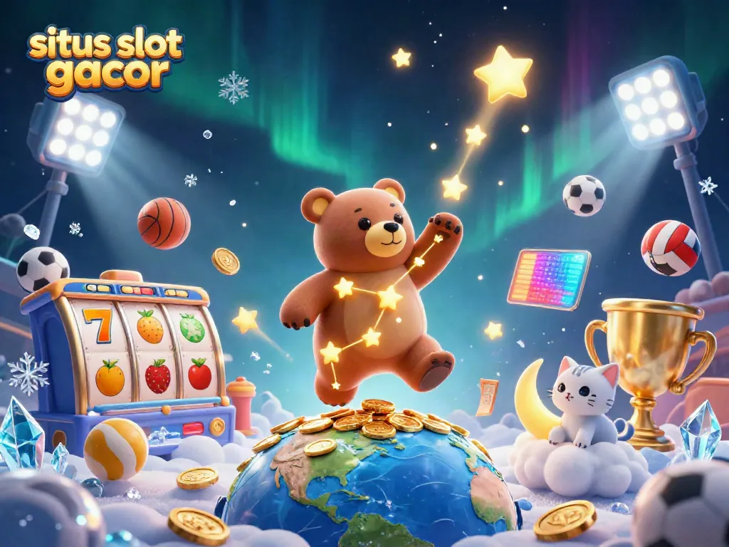 Gambarlah situs slot gacor di malam hari dengan bintang emas dan kucing bulan sabit.