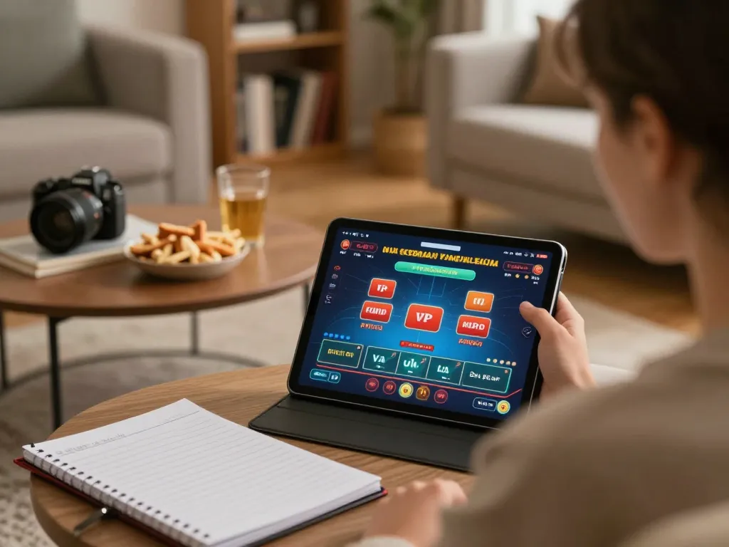 Engaging online casino session at https://debet.talk/ where a player enjoys strategic gameplay on a tablet.