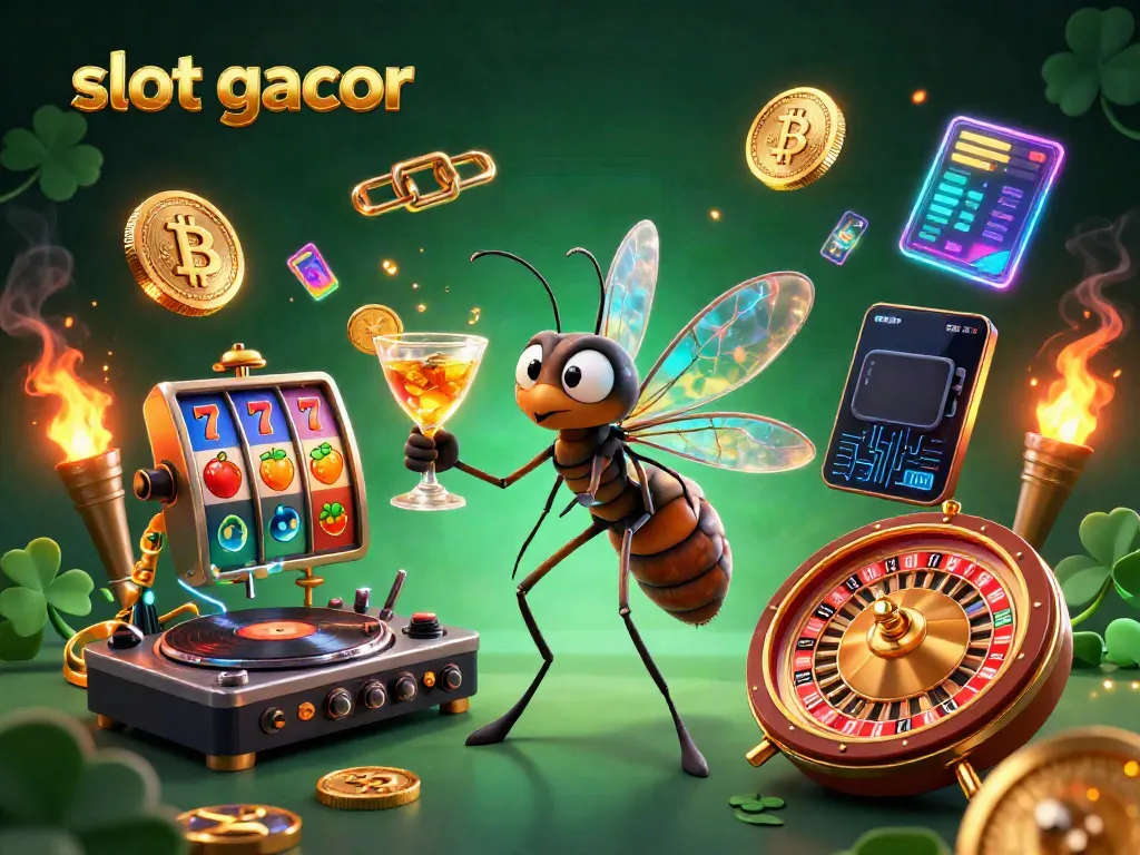 Visualisasi slot gacor dengan karakter unik dan elemen kasino menarik, menggoda pemain untuk mencoba.