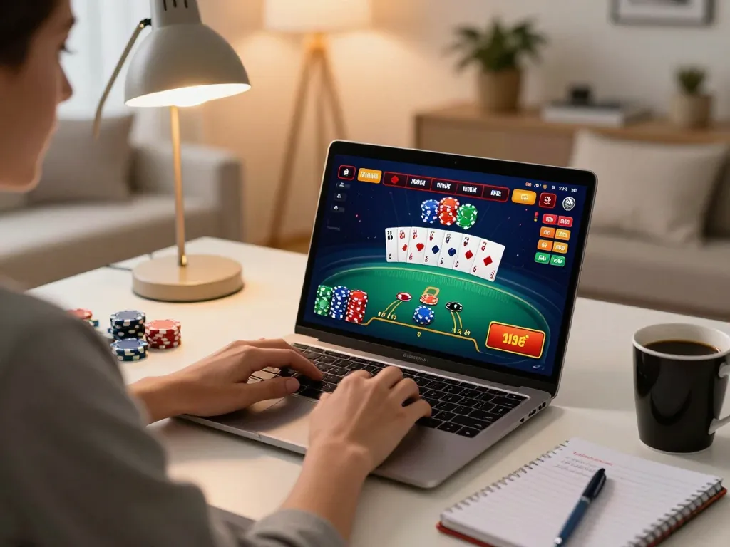 Player engaged in exciting poker gameplay on alo8 platform from home, showcasing strategy and immersive experience.