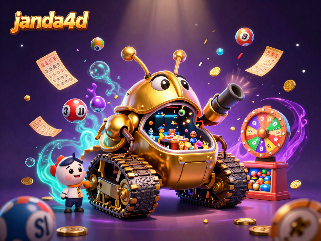 Janda4D menghadirkan keajaiban lotere dengan bola berwarna-warni dan kasino mini dalam ilustrasi luar biasa ini.