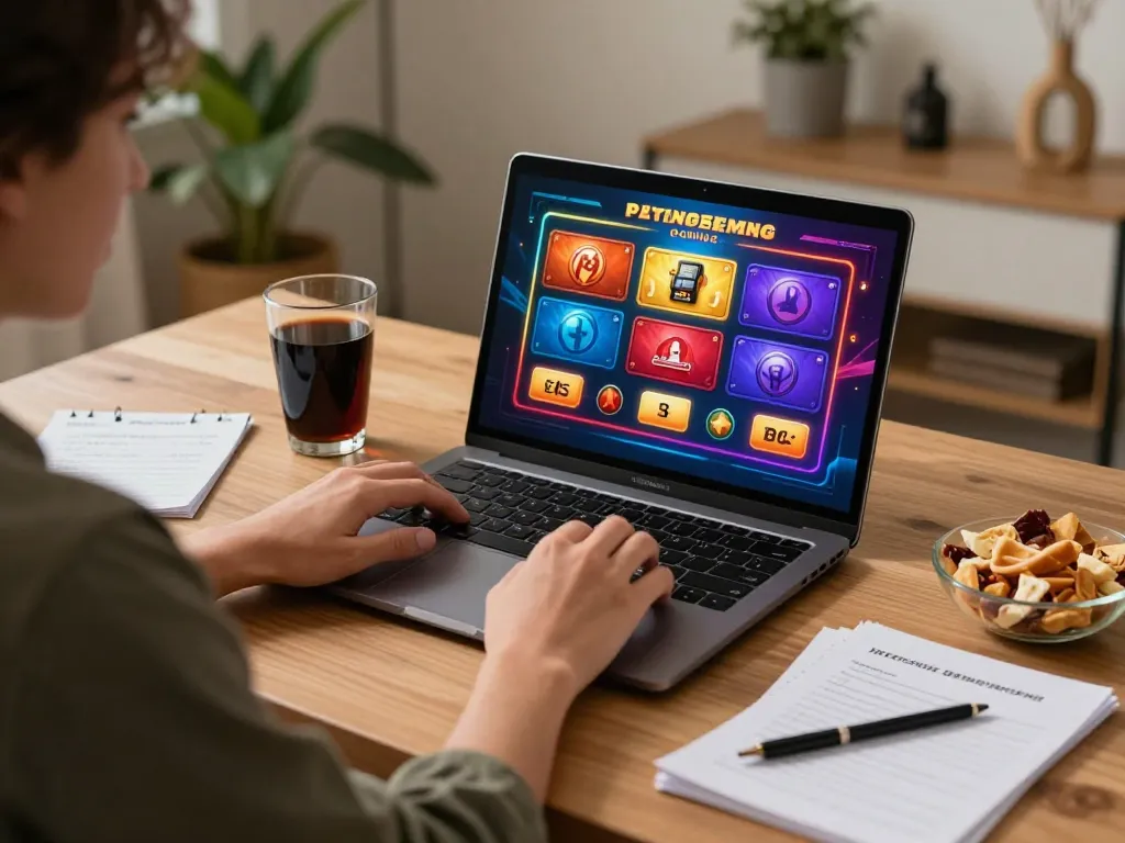 Engaging gameplay at casino spin panda, with lively online gaming interface and cozy home setting.