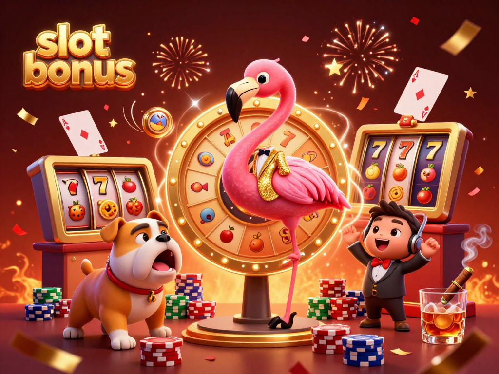 Spin the slot bonus wheel for exciting prizes with energetic cartoon characters!
