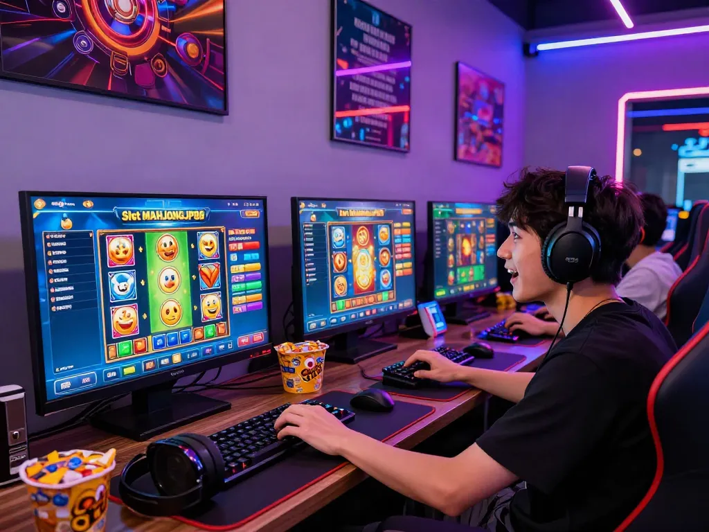 Exciting gaming scene showcasing Slot MAHJONGJP88 with vibrant interface and engaged player.