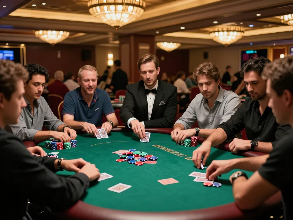 Soi Kèo strategies at a Las Vegas poker table with players immersed in gameplay.