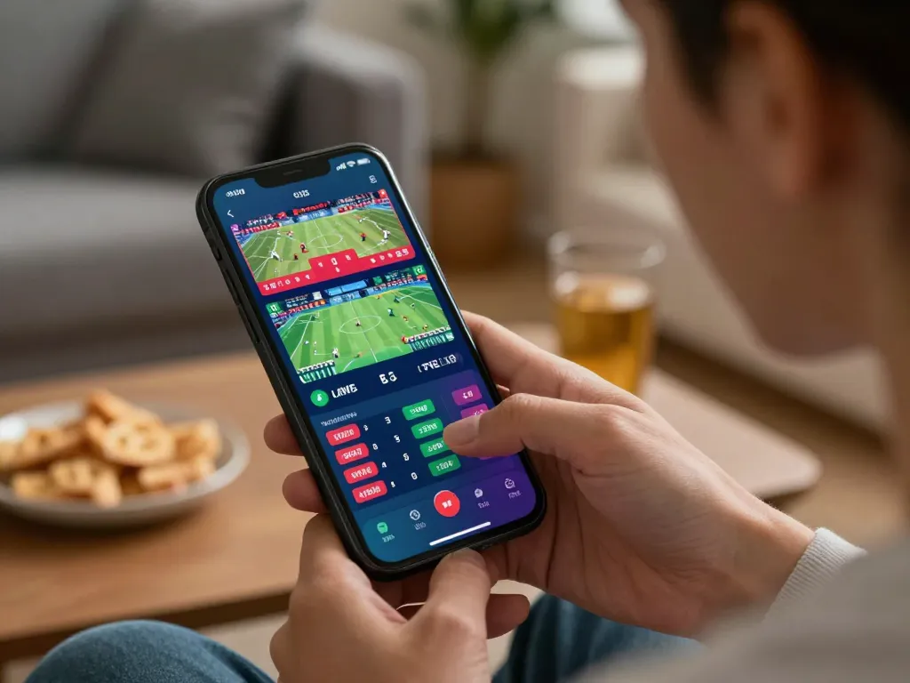 Person engaging in sports betting on fb88 app, showcasing live odds and dynamic match interface