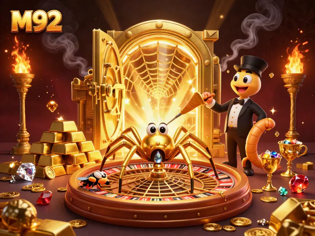 Spin the roulette web with the M92 themed spider and croupier amidst jewels and treasures.