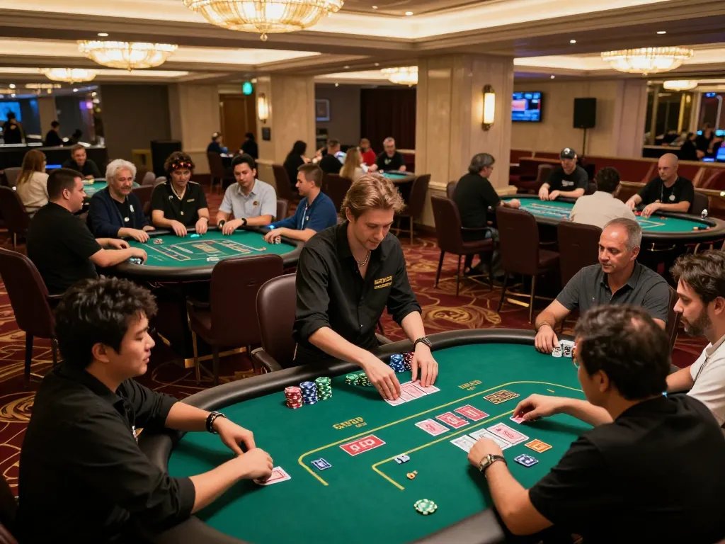 Players enjoying intense gameplay at XX88 casino tables, showcasing dynamic poker action