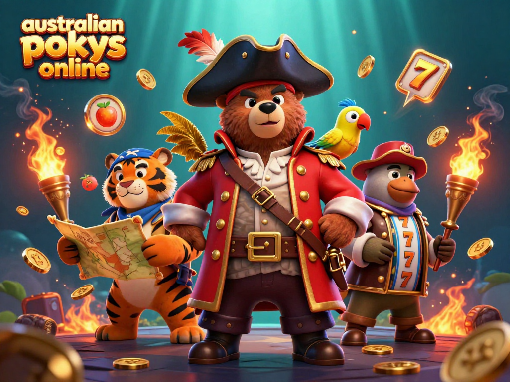 Experience the thrill of australian pokies online with our colorful slot adventure illustration.