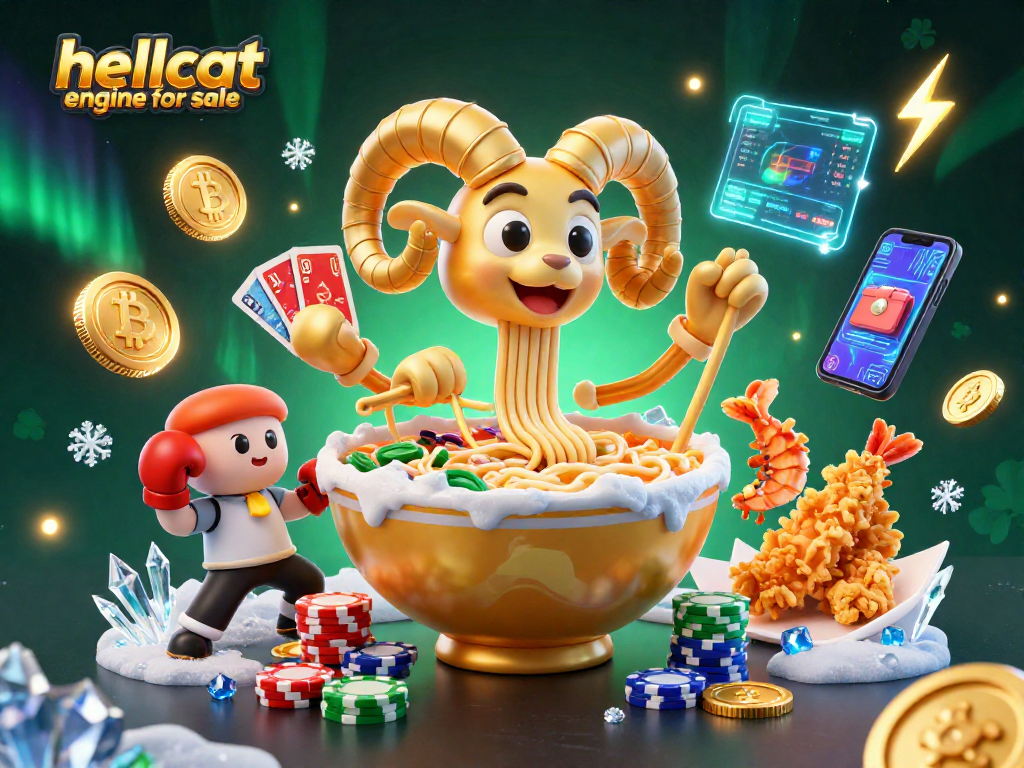 Engage with a vibrant scene of Hellcat engine for sale featuring dynamic casino elements and characters.