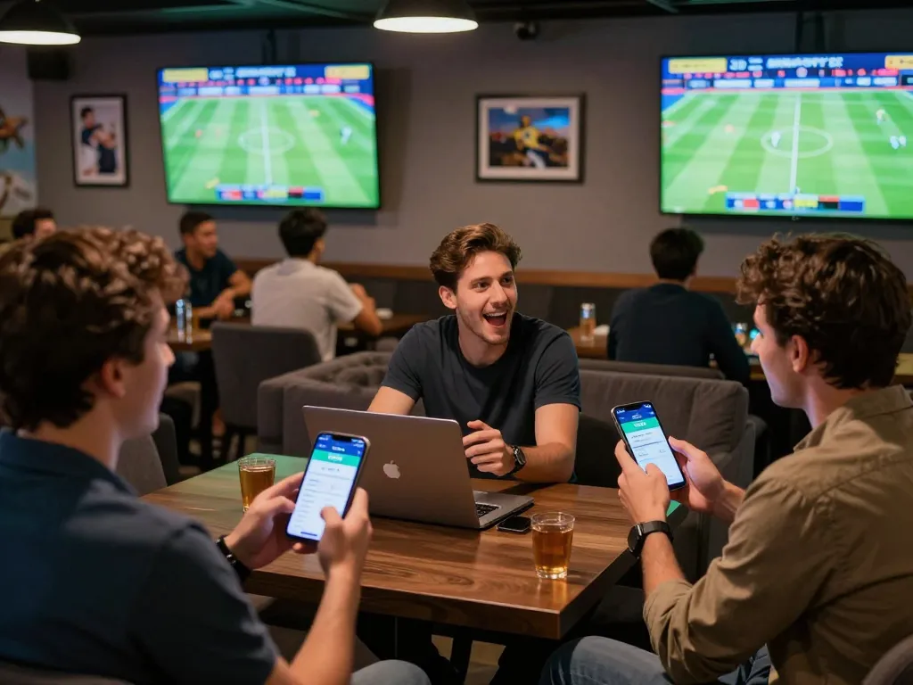KLIKFIFA users engaging in live sports betting and analyzing odds in a lively environment