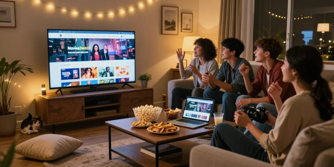 Enjoying Movies2watch with friends during a cozy movie night at home