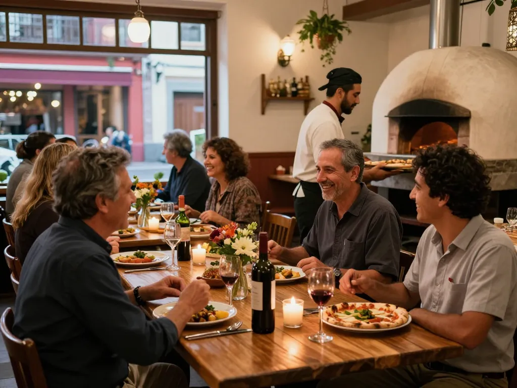 88Pulsa dining experience at a charming Italian restaurant with wood-fired pizzas and warm ambiance.