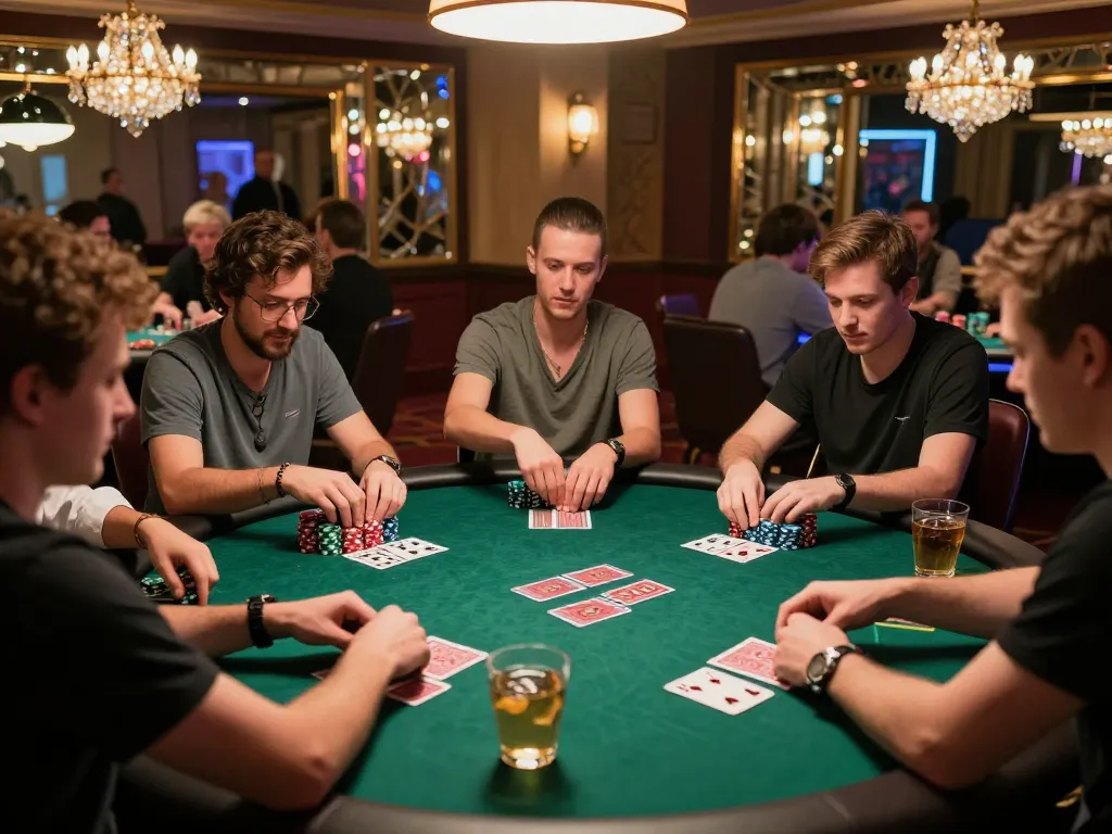 Experience the excitement of 688v poker as players engage in intense gameplay at a vibrant casino table.