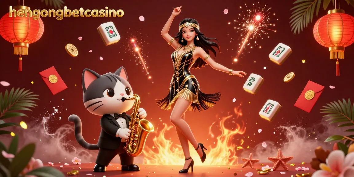 Experience high-energy gaming with hengongbetcasino featuring vibrant characters, festive elements, and casino excitement.