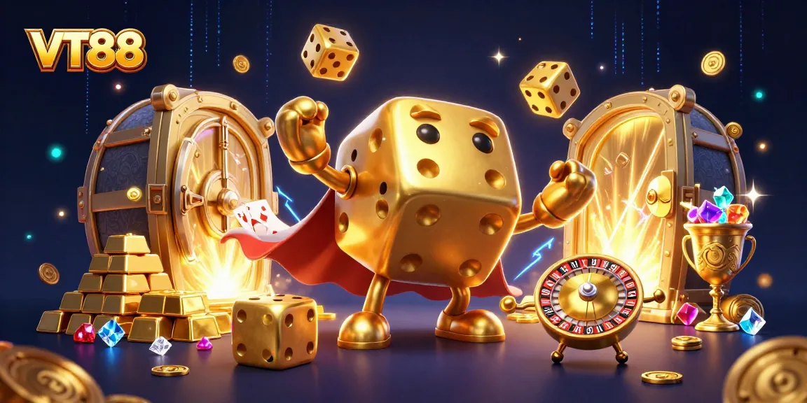 Engage with the exciting VT88 casino experience featuring a vibrant 3D illustration full of action.