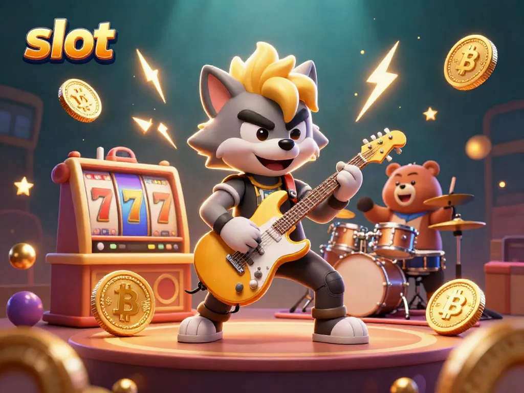 Experience an exciting slot game scene with powerful animated characters, slot reels, and vibrant digital effects.