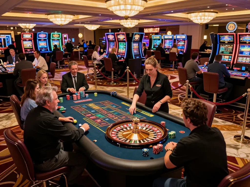 Experience the thrill of sunwin casino gameplay at an upscale roulette table, players engaged in action.