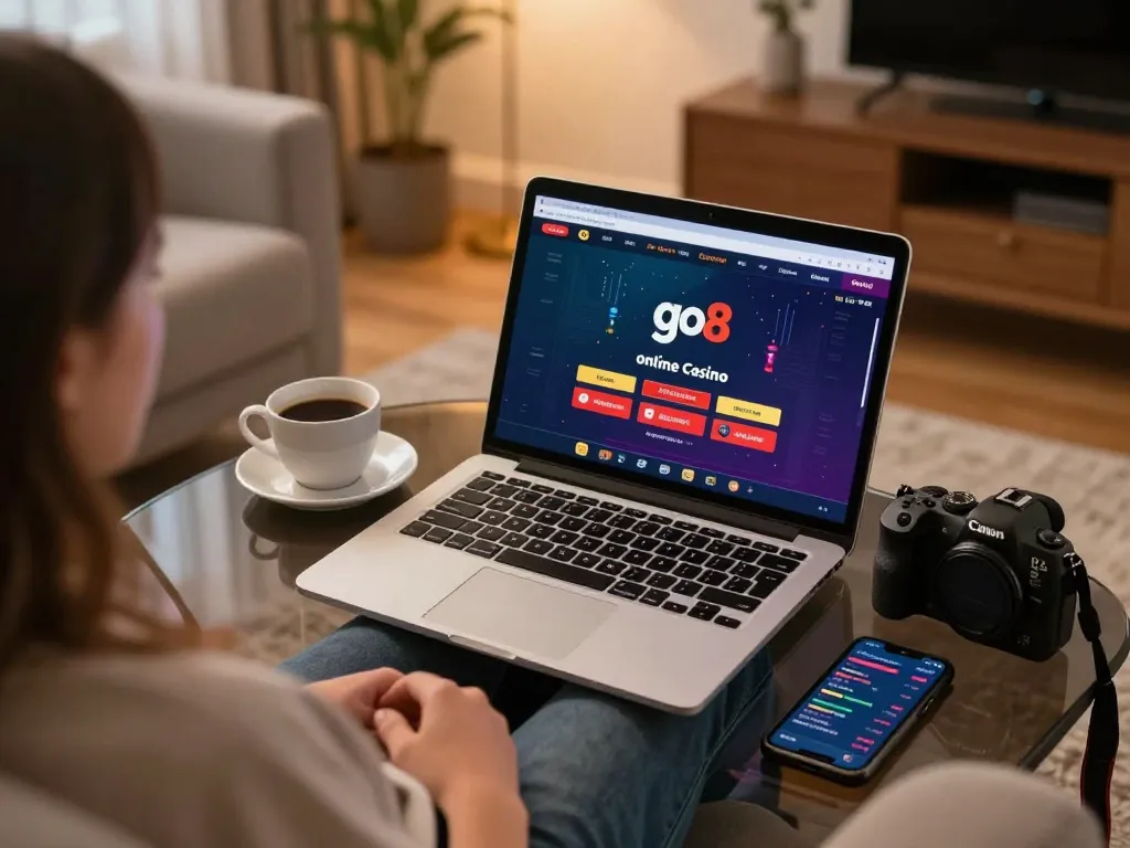 Engaging online gaming session with go8 casino app displayed, highlighting strategic bets and modern lifestyle.
