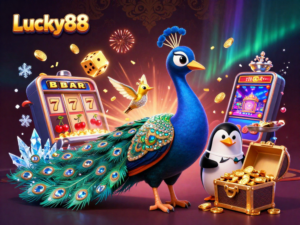 Experience Lucky88 at its finest with a vibrant 3D illustration capturing the excitement of a casino.