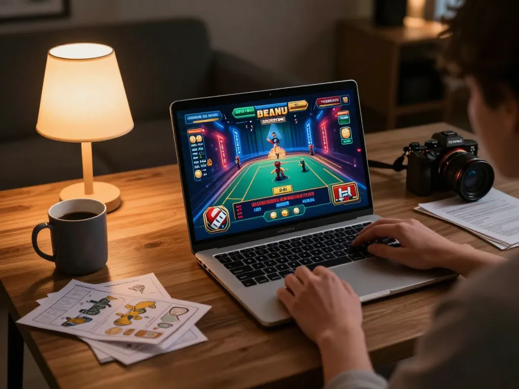 Player enjoying fly88 online casino gaming at home with laptop and strategy notes