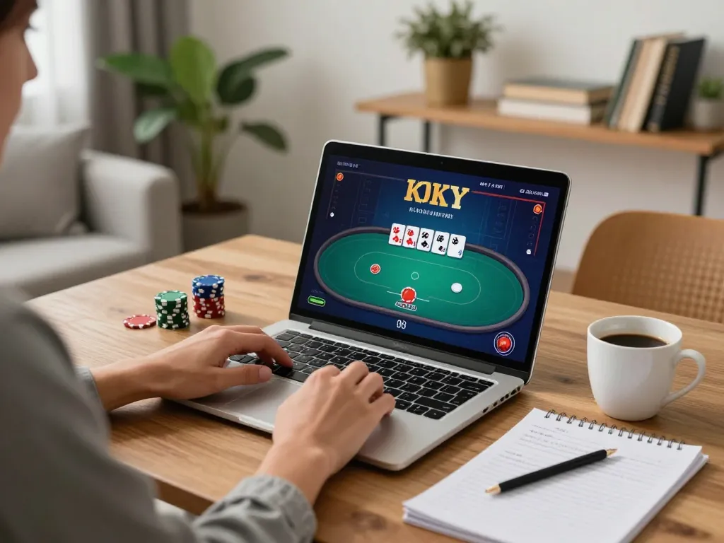 Engaging in spinpanda online casino gameplay on a laptop in a cozy home setting.