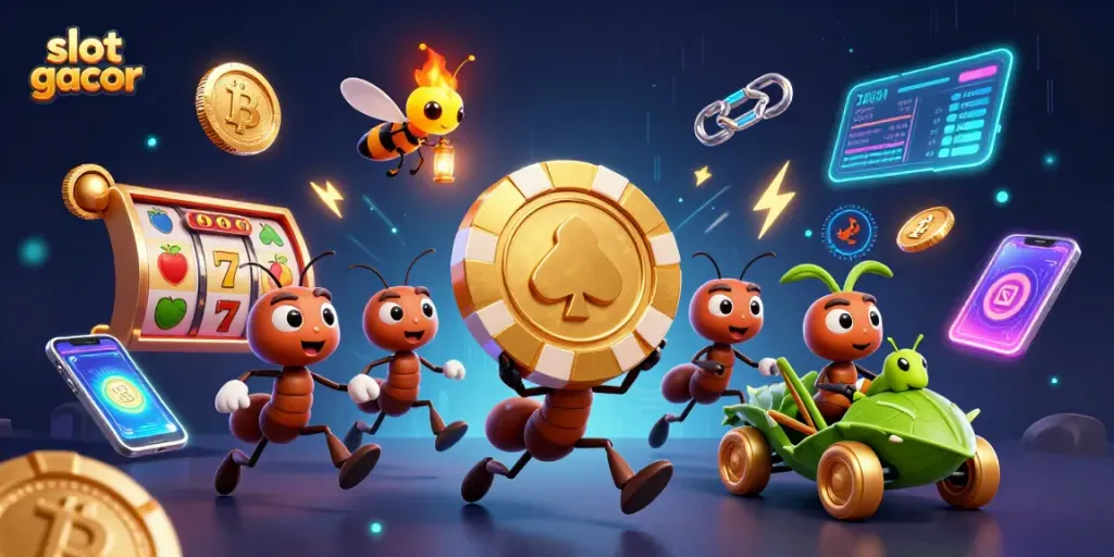 Slot gacor mengungkapkan semangat kasino dengan karakter kartun 3D dinamis dalam pelarian mencuri chip poker.