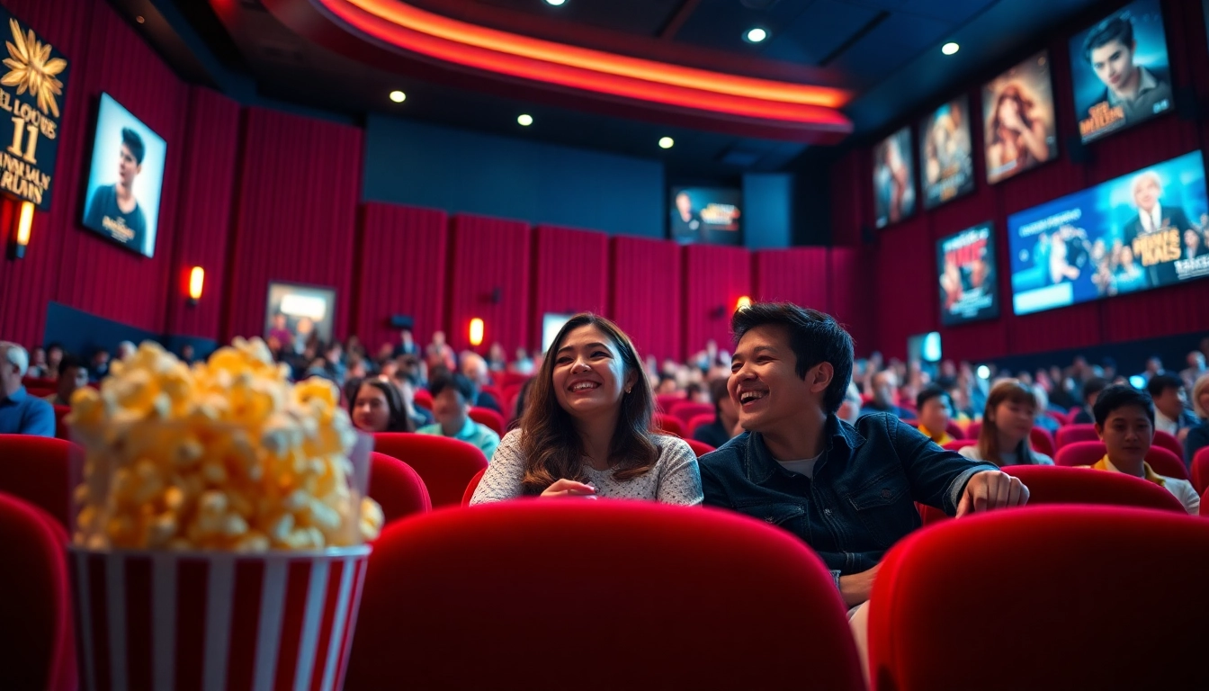ดูหนัง ในโรงภาพยนตร์ที่มีผู้คนอารมณ์ดีและบรรยากาศอบอุ่น