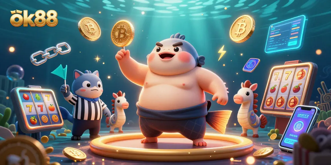 Engage with exciting slot action in a vibrant underwater scene with ok88 branding.