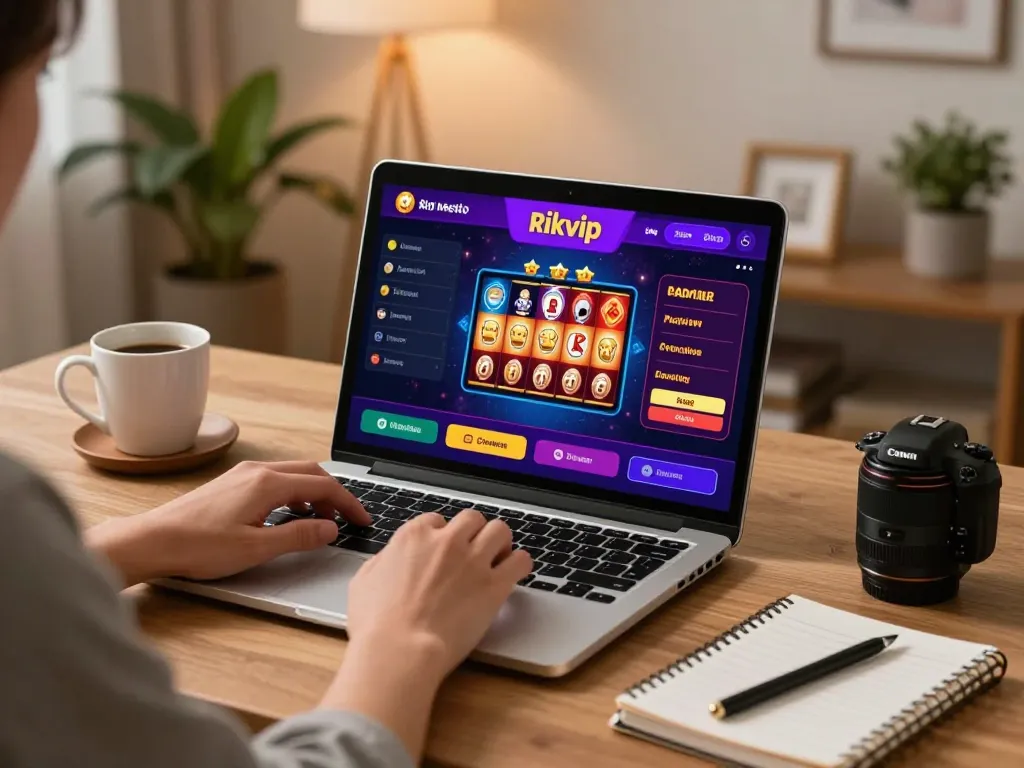 Engaging online gaming session on rikvip showcasing vibrant casino games on a laptop.