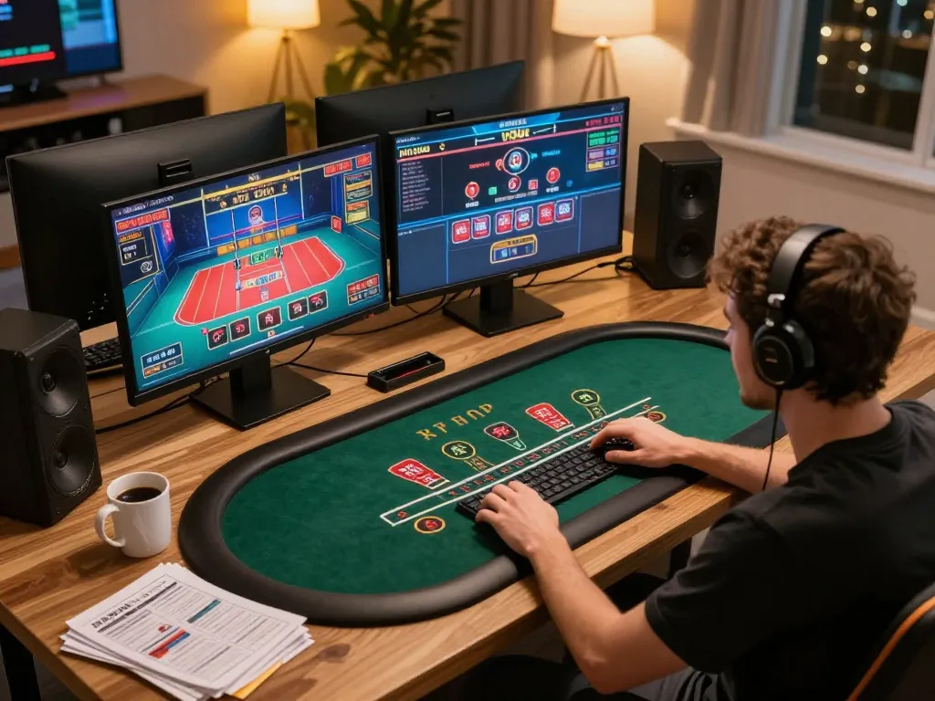 LC88 user enjoying engaging live dealer blackjack game at home with strategic notes.
