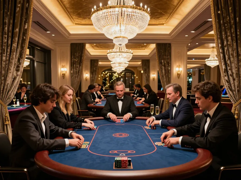 Players enjoying high-stakes strategy at SC88's exclusive poker table in luxurious casino
