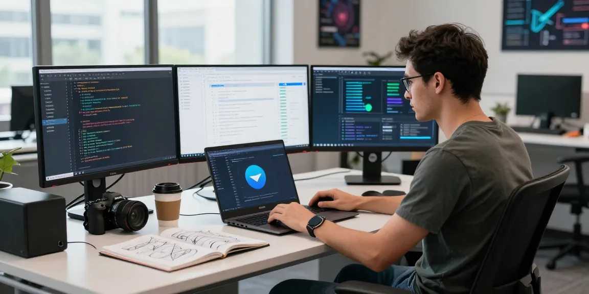 Focused developer working on telegram china apk in a modern workspace