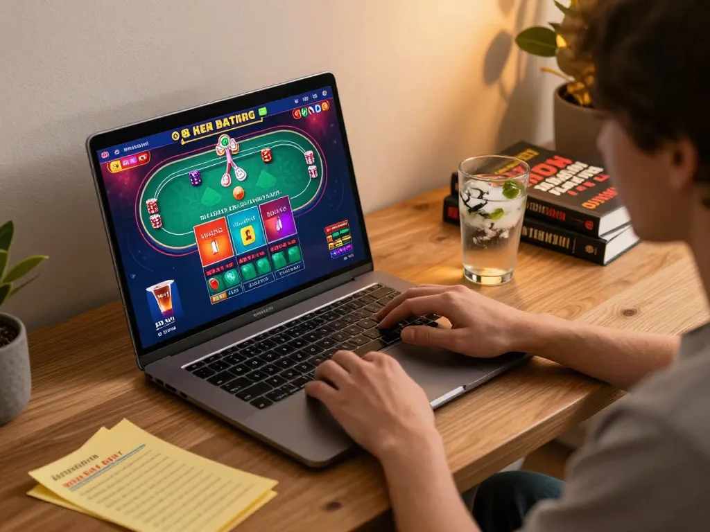 Person engaging with O8 online casino on laptop, showcasing vibrant gameplay experience.
