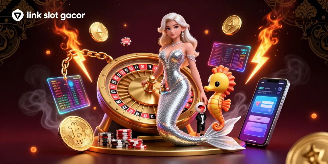 Rasakan kemenangan mendebarkan dengan link slot gacor, digambarkan dalam adegan kasino yang hidup menampilkan karakter glamor dan elemen permainan yang kaya.