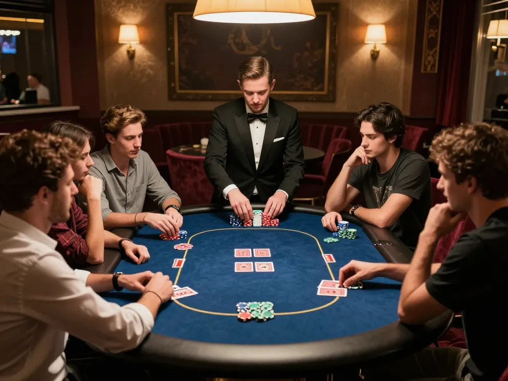 Players strategizing around the poker table at Manclub, enhancing their gaming experience.