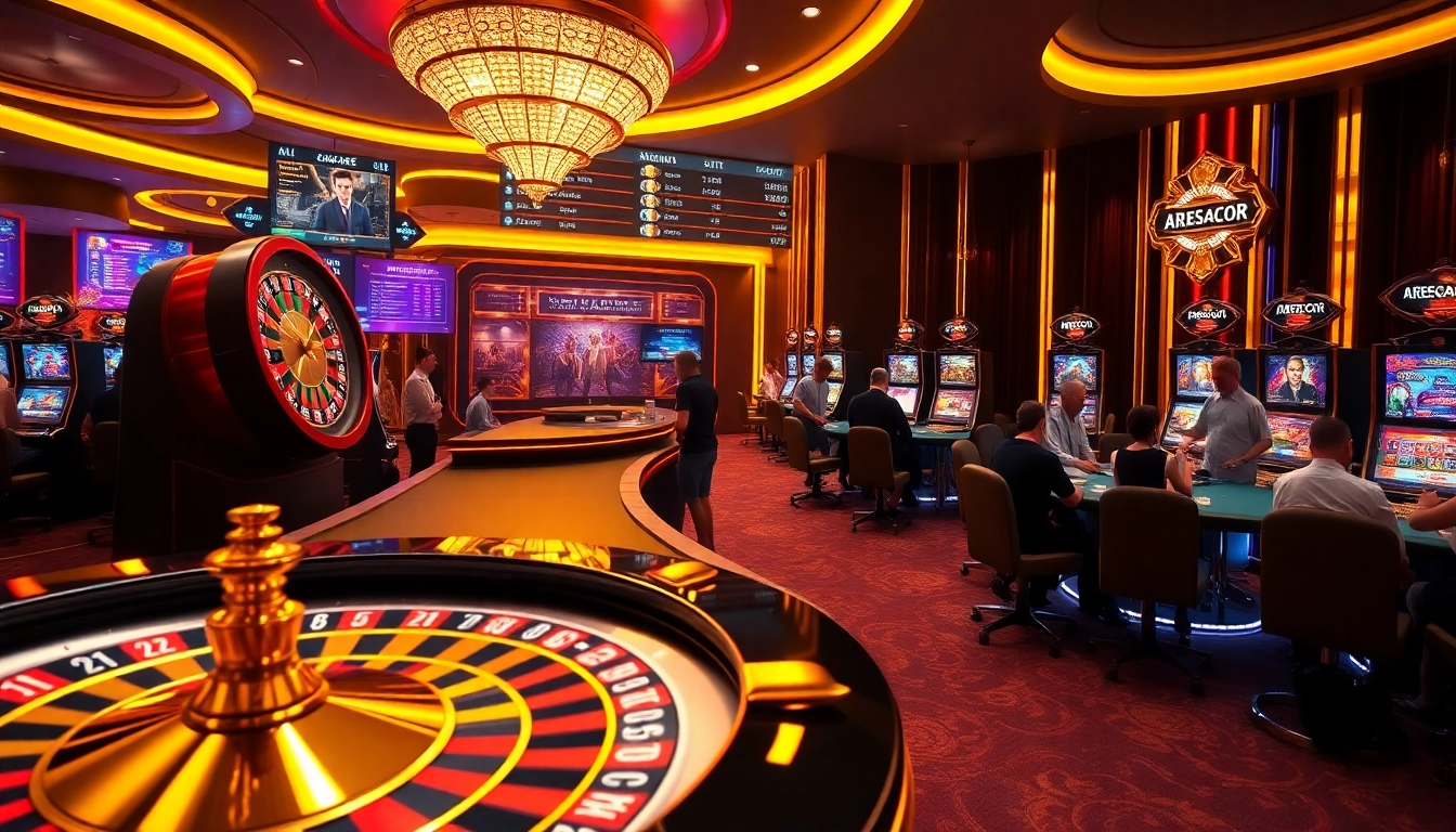 A thrilling ARESGACOR online casino experience showcasing vibrant roulette and slot machines
